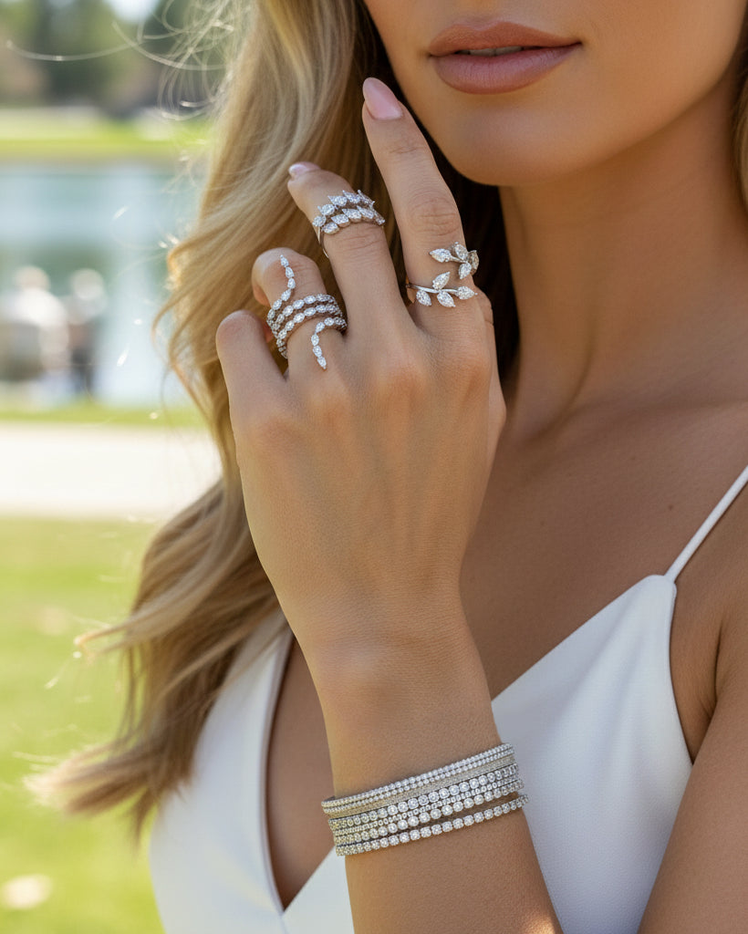 Floral Branch-shaped ring with Diamond Leaves - Aphrodite no. 1
