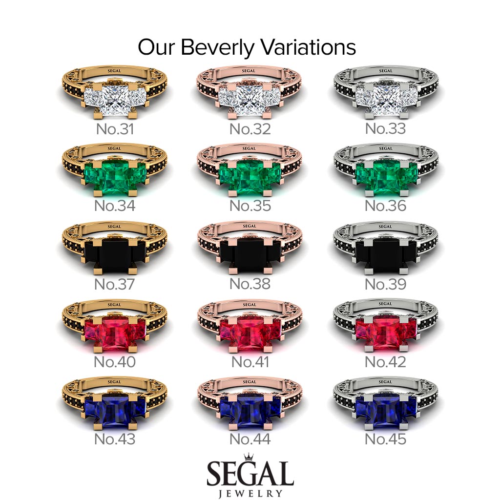 Modern Geometric Emerald Gold Engagement Ring - Beverly No. 19