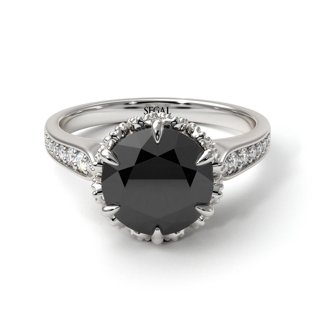 Black Diamond Milgrain Engagement Ring - Yara No. 9