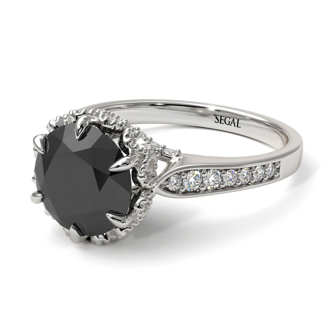 Black Diamond Milgrain Engagement Ring - Yara No. 9
