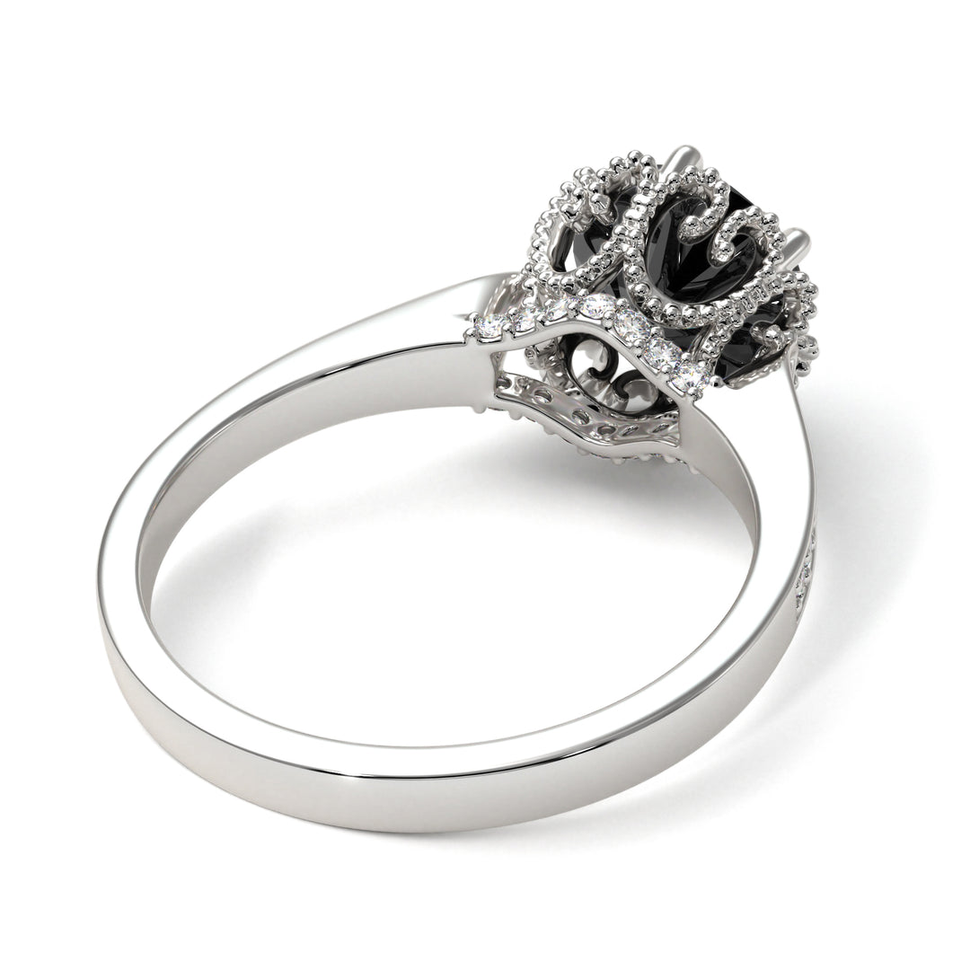 Black Diamond Milgrain Engagement Ring - Yara No. 9