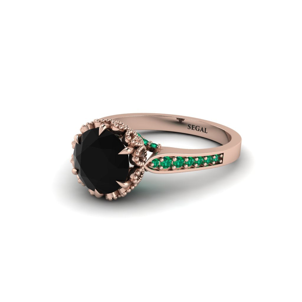 Black Diamond Milgrain Engagement Ring - Yara No. 23
