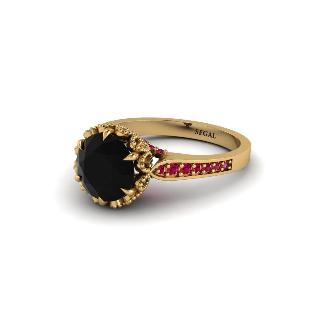Black Diamond Milgrain Engagement Ring - Yara No. 52