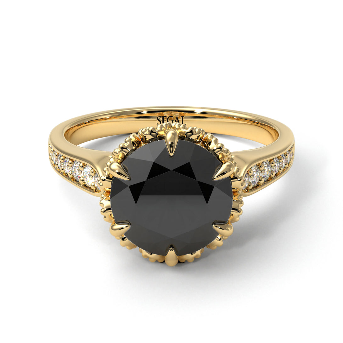 Black Diamond Milgrain Engagement Ring - Yara No. 7