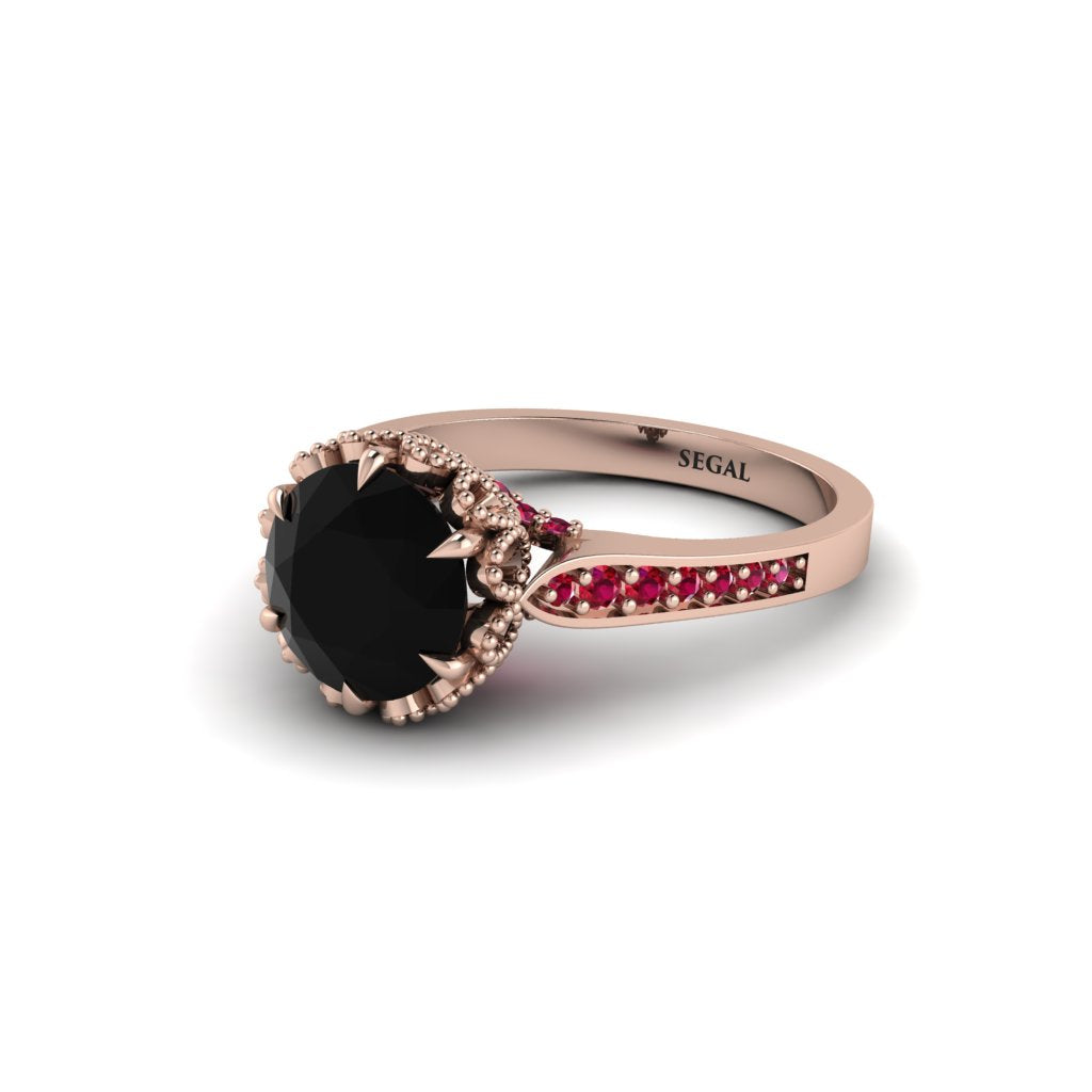 Black Diamond Milgrain Engagement Ring - Yara No. 53
