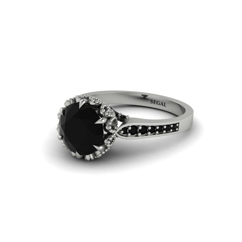 Black Diamond Milgrain Engagement Ring - Yara No. 39