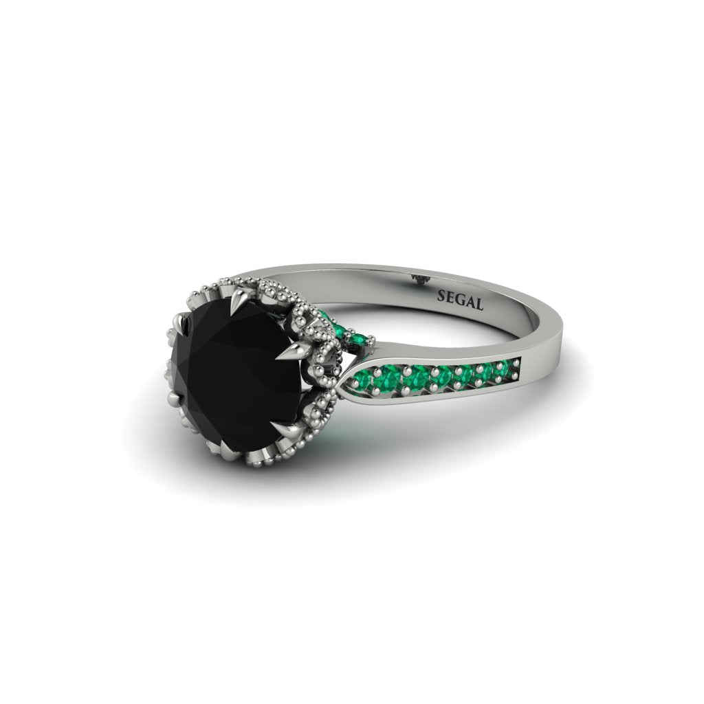 Black Diamond Milgrain Engagement Ring - Yara No. 24