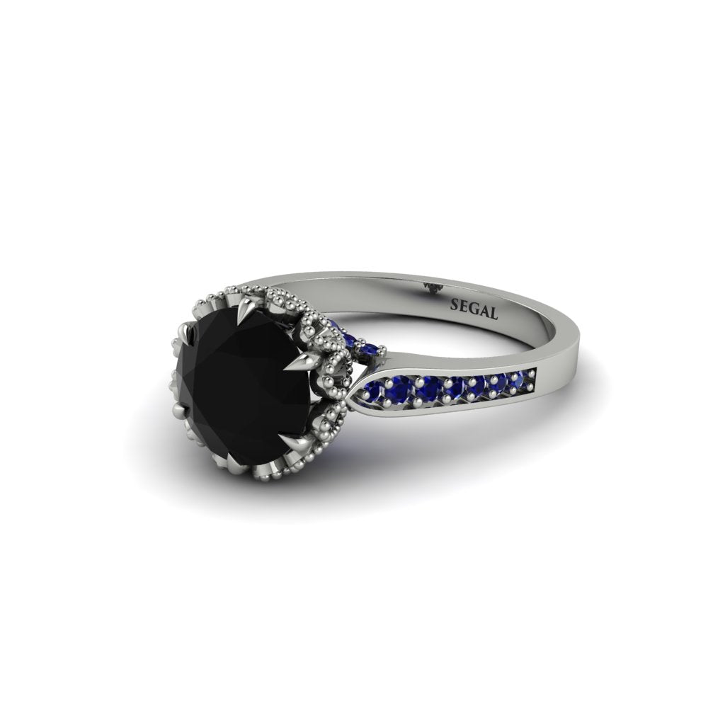 Black Diamond Milgrain Engagement Ring - Yara No. 69