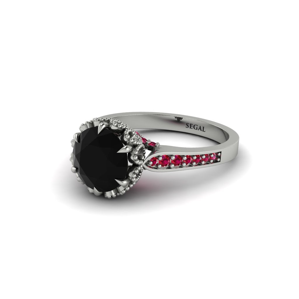 Black Diamond Milgrain Engagement Ring - Yara No. 54