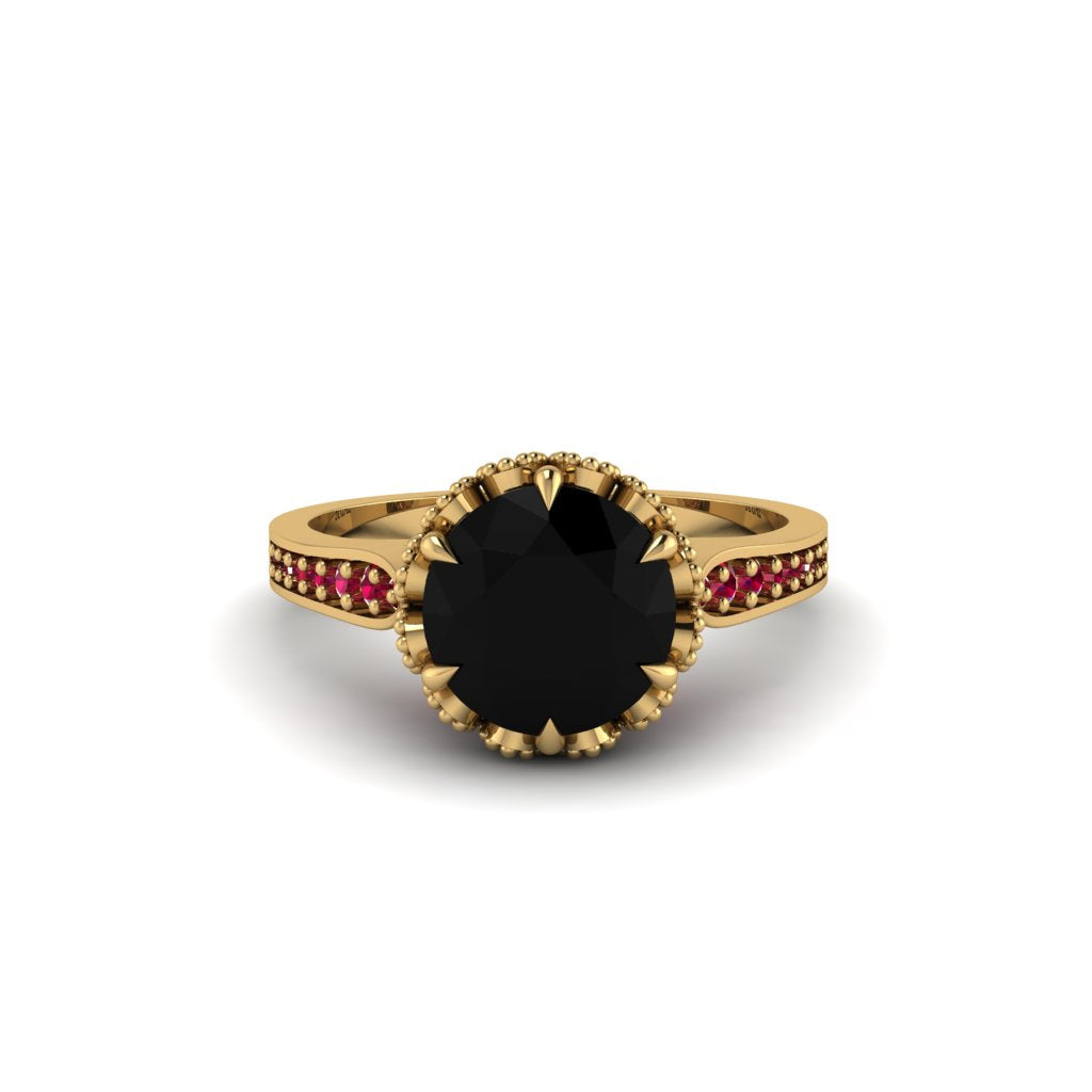 Black Diamond Milgrain Engagement Ring - Yara No. 52