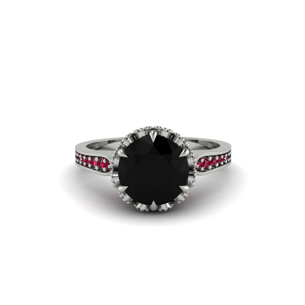 Black Diamond Milgrain Engagement Ring - Yara No. 54