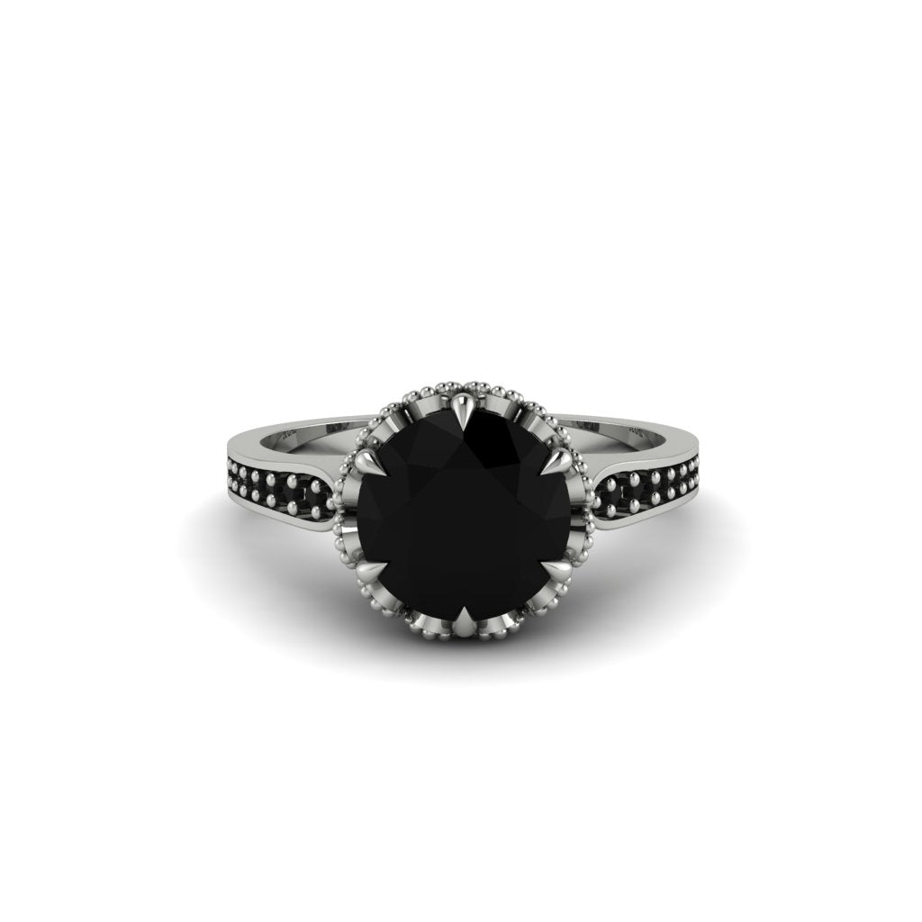 Black Diamond Milgrain Engagement Ring - Yara No. 39