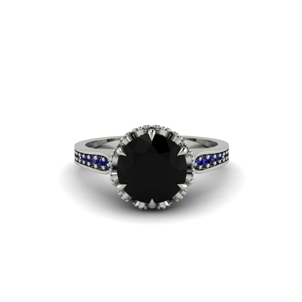 Black Diamond Milgrain Engagement Ring - Yara No. 69