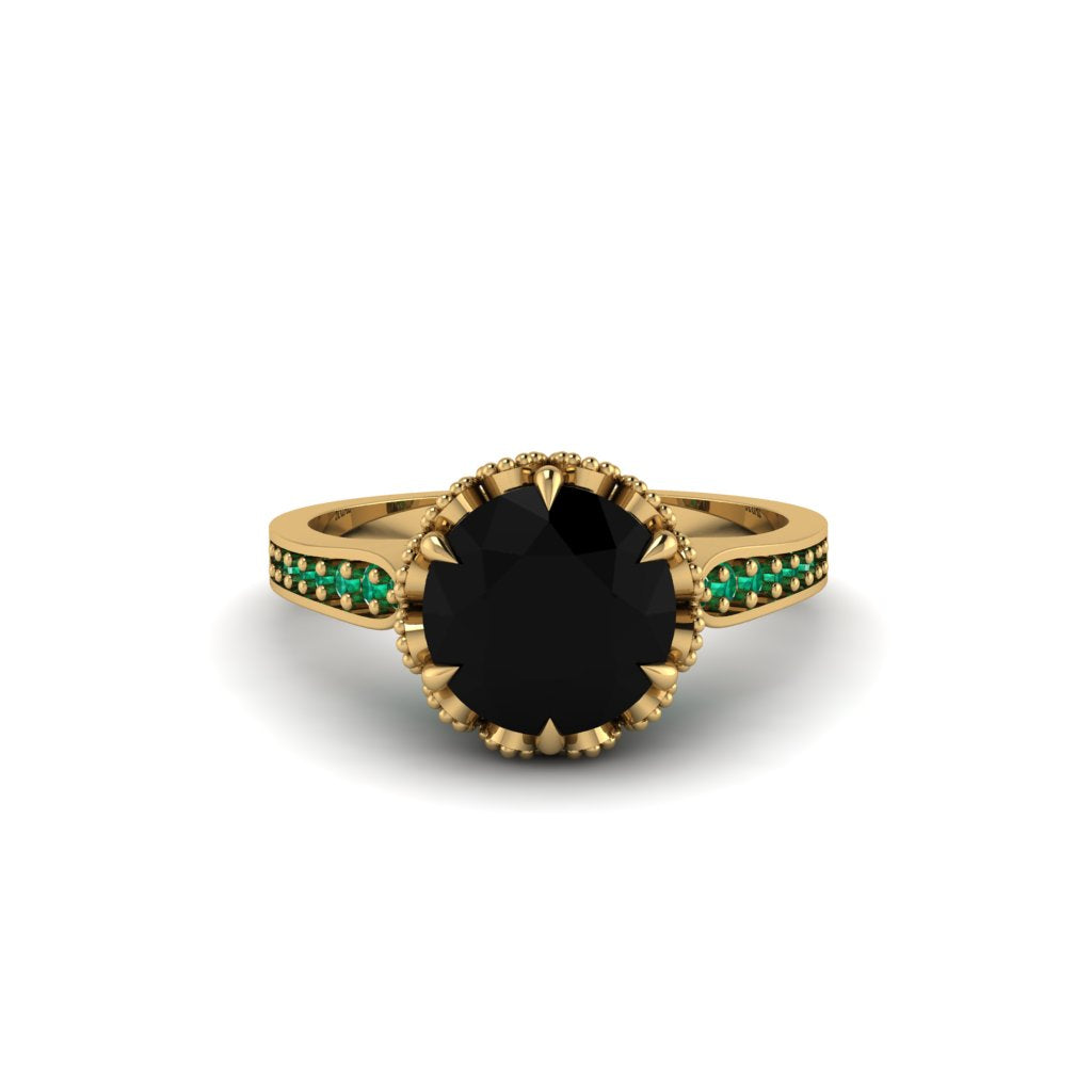 Black Diamond Milgrain Engagement Ring - Yara No. 22