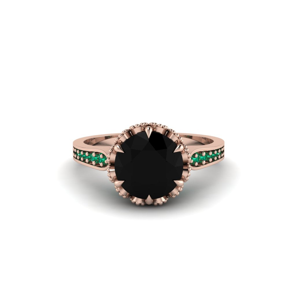 Black Diamond Milgrain Engagement Ring - Yara No. 23