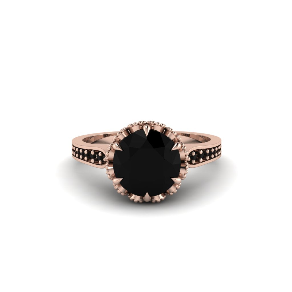 Black Diamond Milgrain Engagement Ring - Yara No. 38