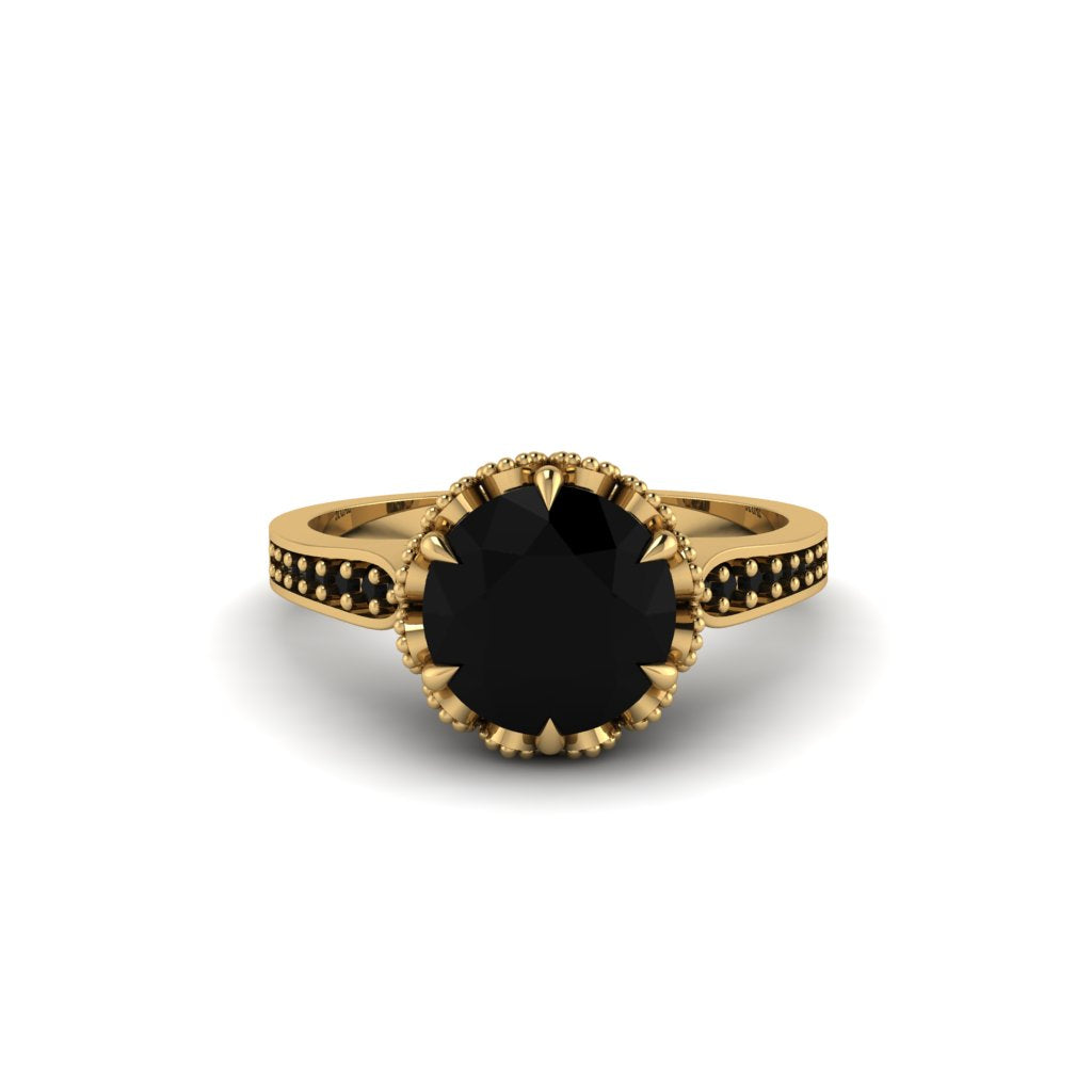 Black Diamond Milgrain Engagement Ring - Yara No. 37