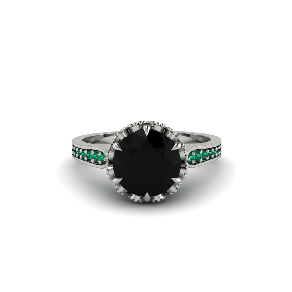 Black Diamond Milgrain Engagement Ring - Yara No. 24
