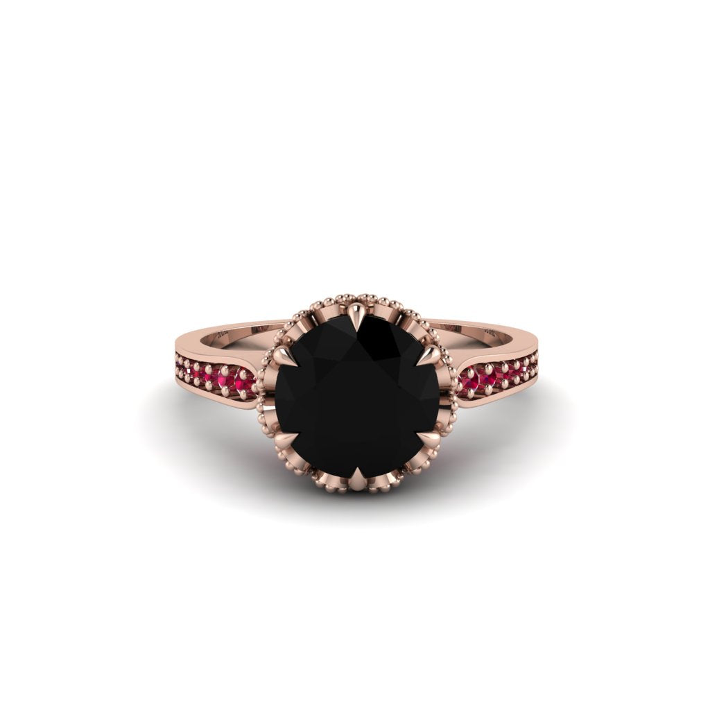 Black Diamond Milgrain Engagement Ring - Yara No. 53