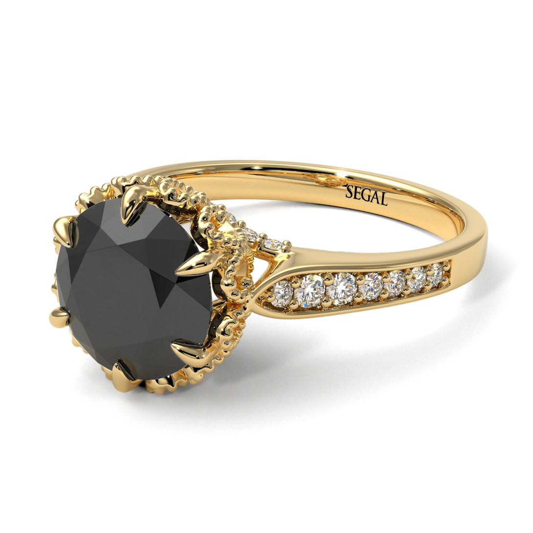 Black Diamond Milgrain Engagement Ring - Yara No. 7