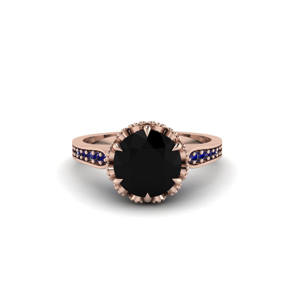 Black Diamond Milgrain Engagement Ring - Yara No. 68