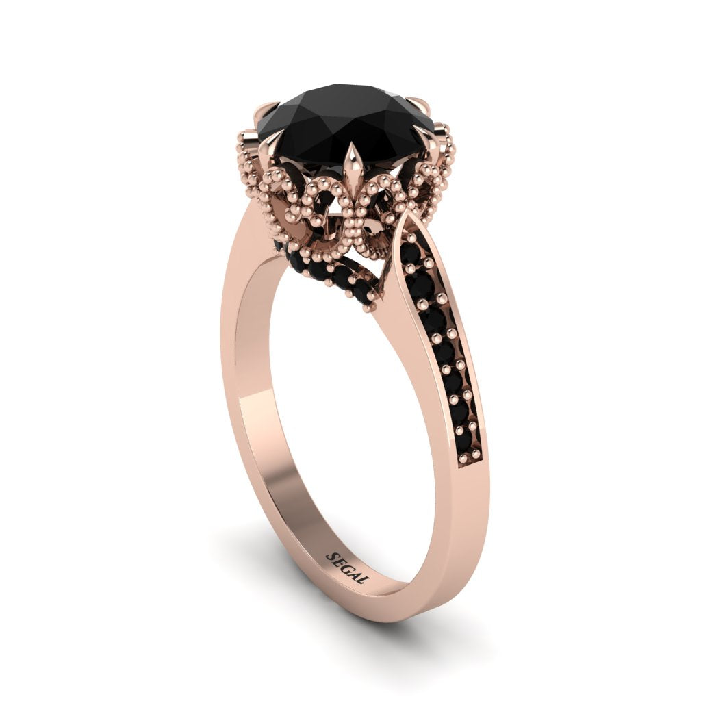 Black Diamond Milgrain Engagement Ring - Yara No. 38