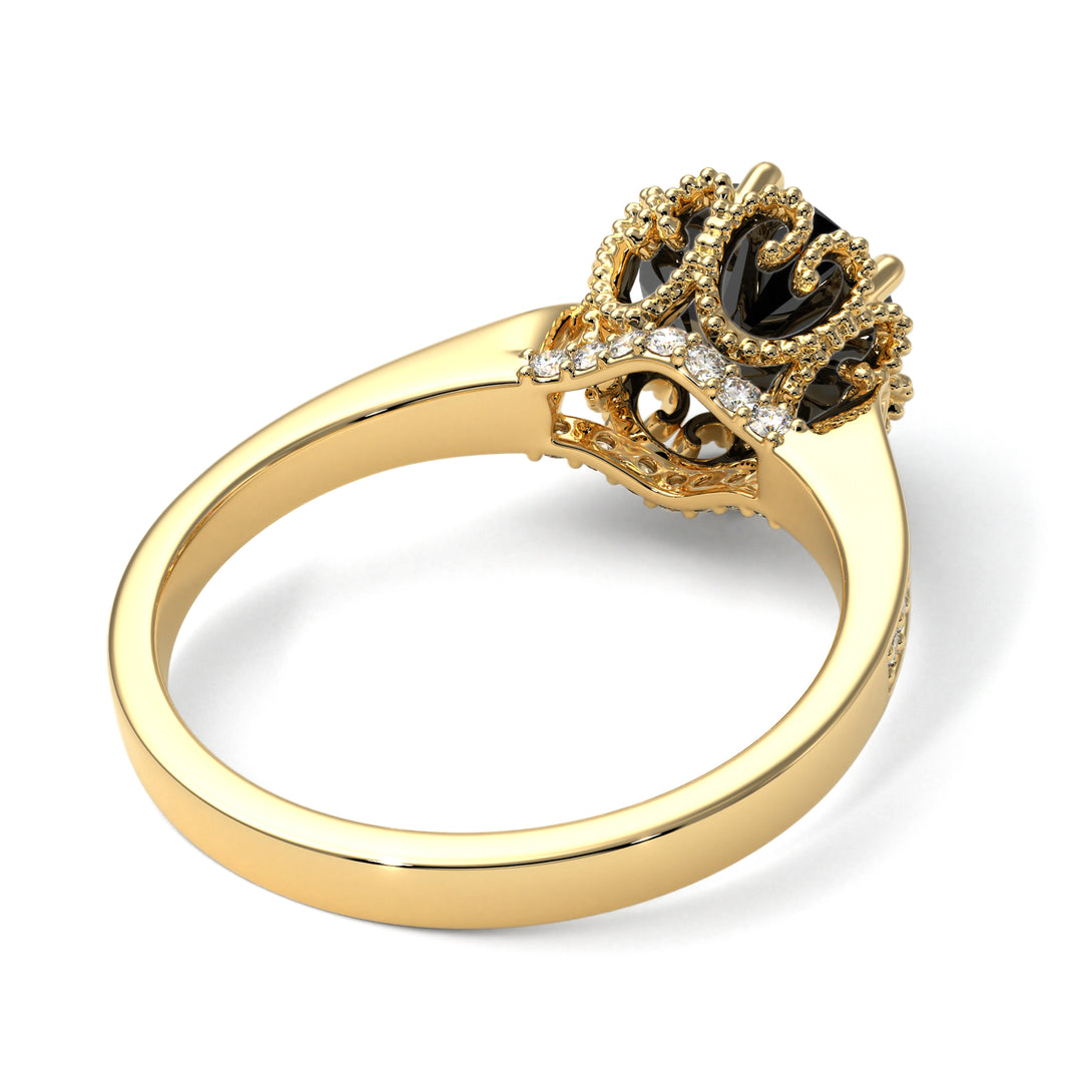 Black Diamond Milgrain Engagement Ring - Yara No. 7