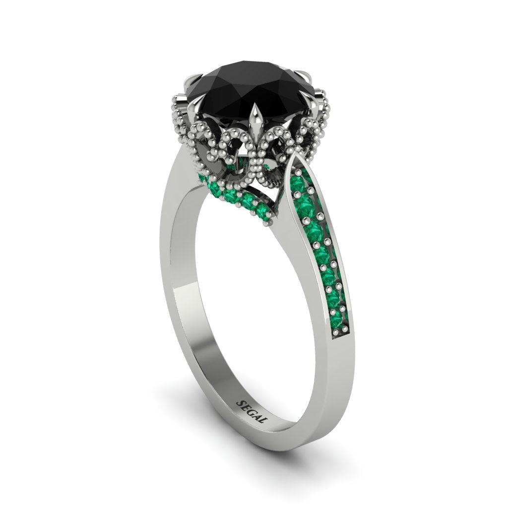 Black Diamond Milgrain Engagement Ring - Yara No. 24