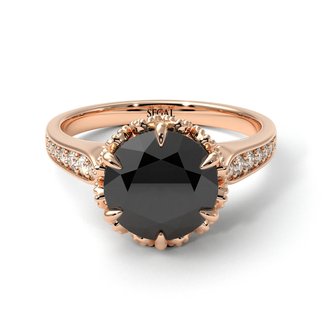 Black Diamond Milgrain Engagement Ring - Yara No. 8