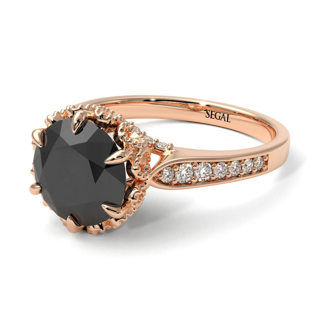Black Diamond Milgrain Engagement Ring - Yara No. 8