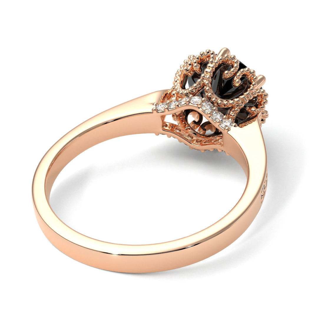 Black Diamond Milgrain Engagement Ring - Yara No. 8