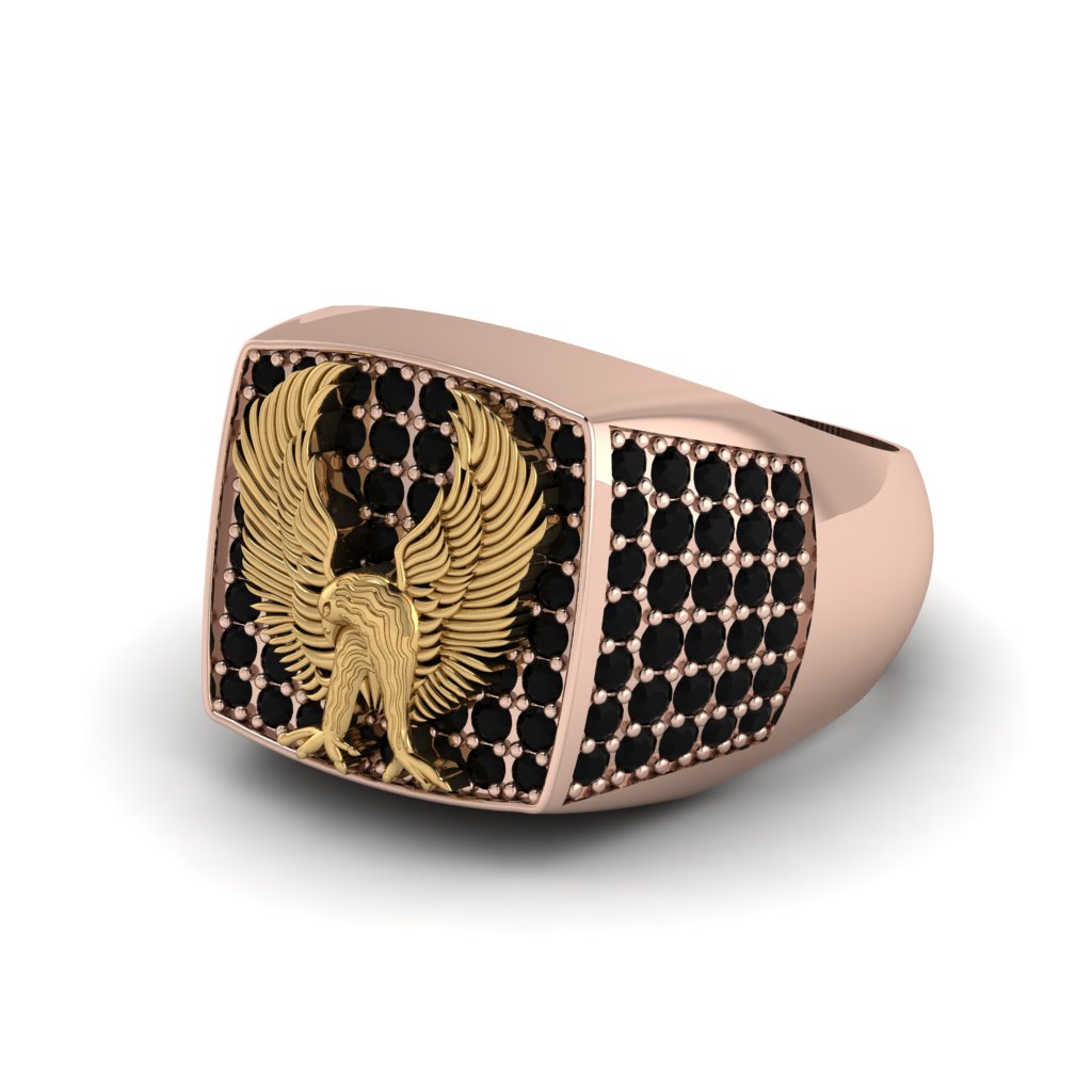 Black Diamonds Luxury Gold Eagle Ring - Sutton No. 23