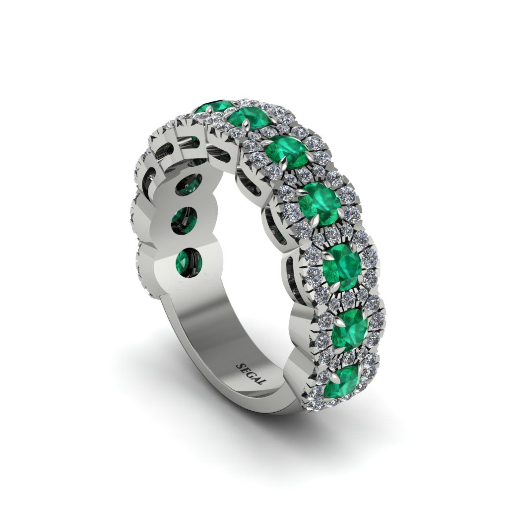 Emerald Blossoming Love Halo Wedding Band - Annalise No. 6