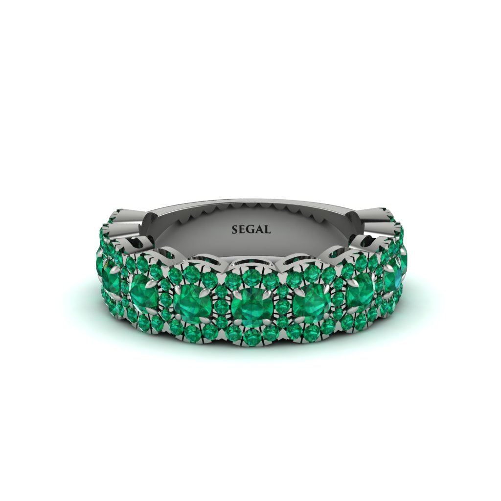 Emerald Blossoming Love Halo Wedding Band - Annalise No. 21