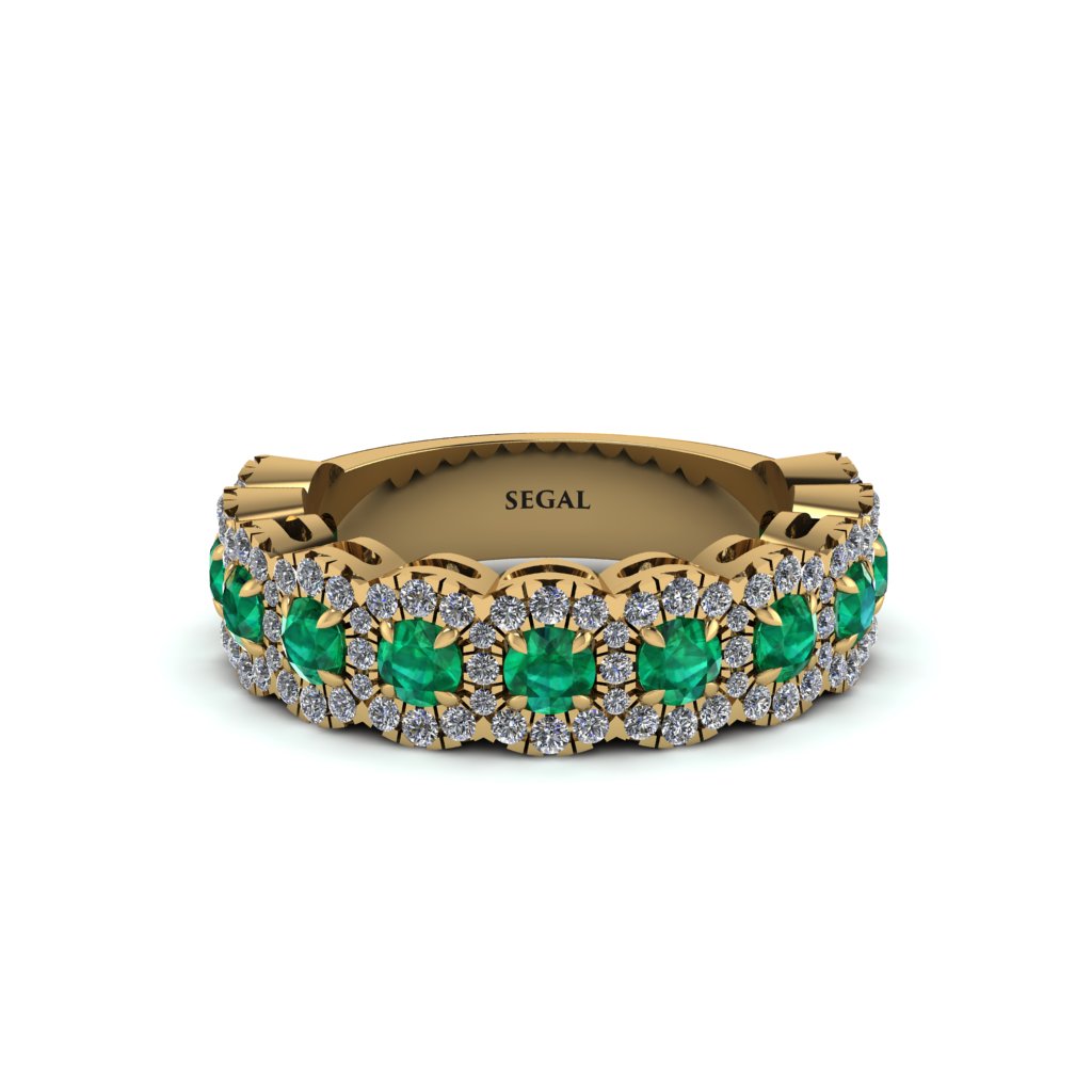 Emerald Blossoming Love Halo Wedding Band - Annalise No. 4