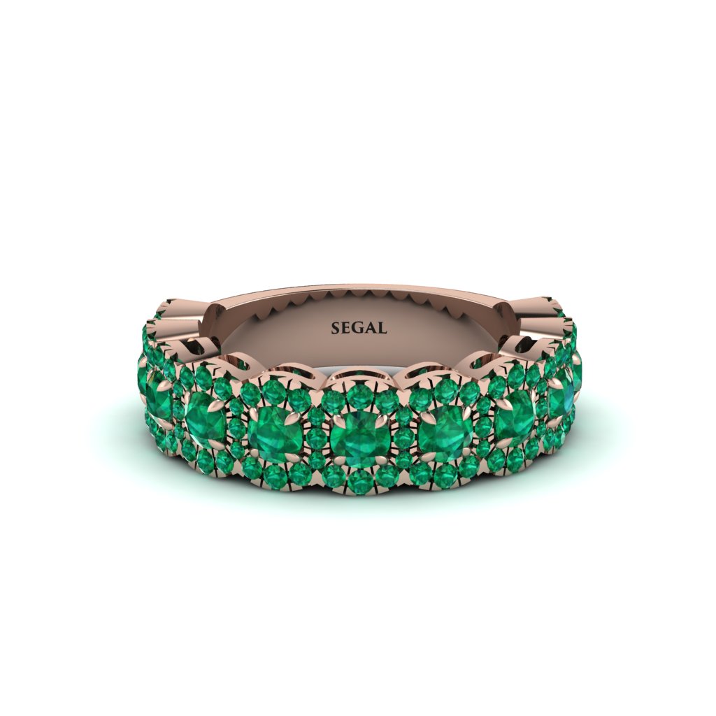 Emerald Blossoming Love Halo Wedding Band - Annalise No. 20