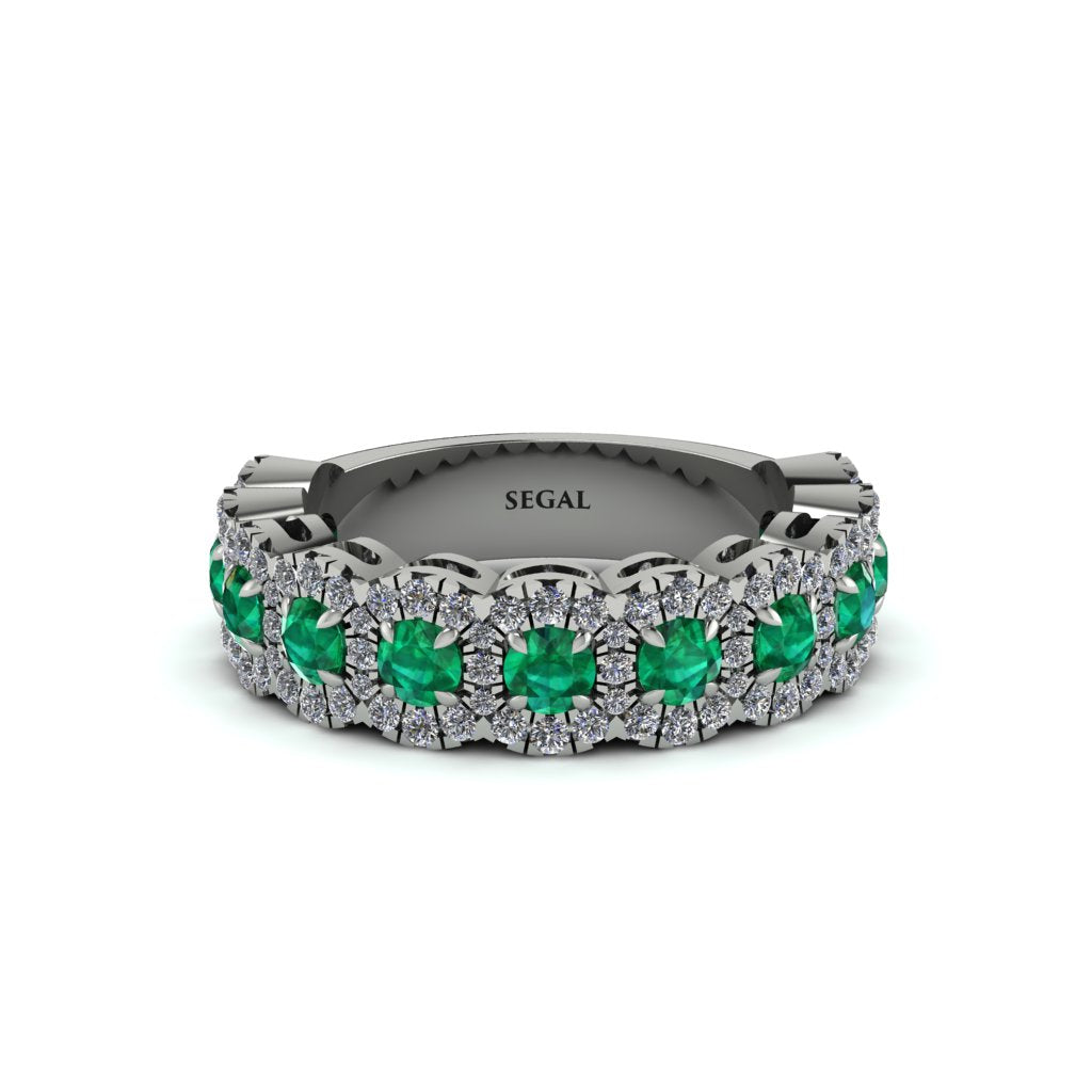 Emerald Blossoming Love Halo Wedding Band - Annalise No. 6