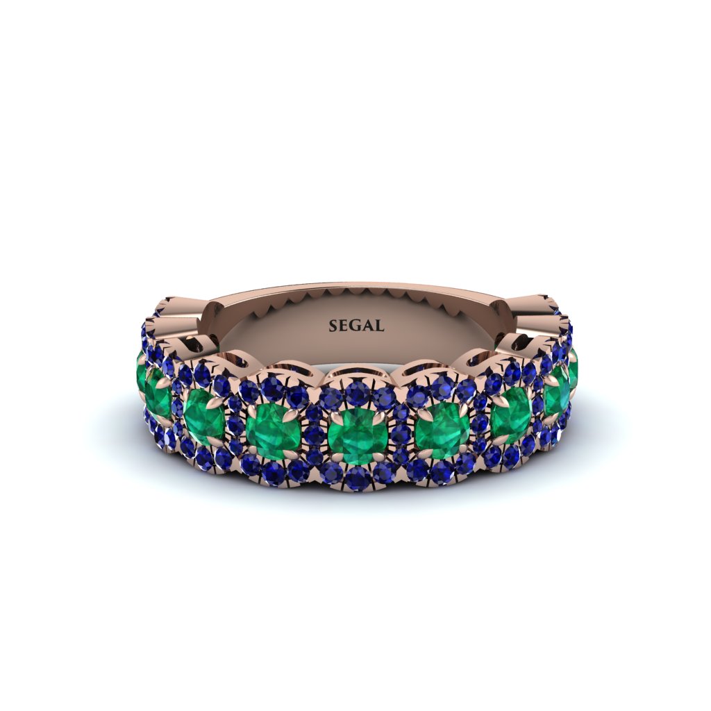Emerald Blossoming Love Halo Wedding Band - Annalise No. 65