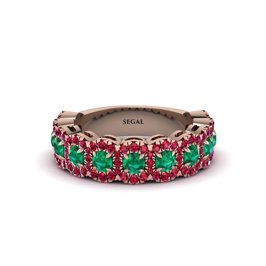 Emerald Blossoming Love Halo Wedding Band - Annalise No. 50