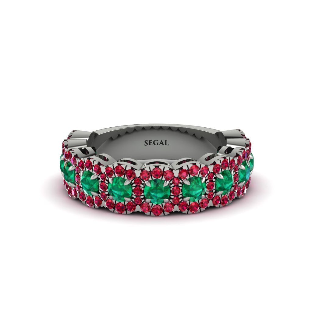 Emerald Blossoming Love Halo Wedding Band - Annalise No. 51
