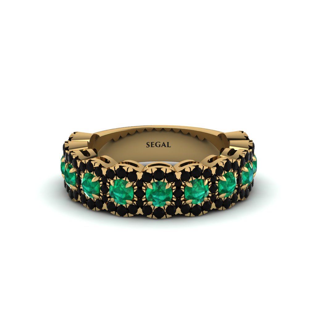 Emerald Blossoming Love Halo Wedding Band - Annalise No. 34