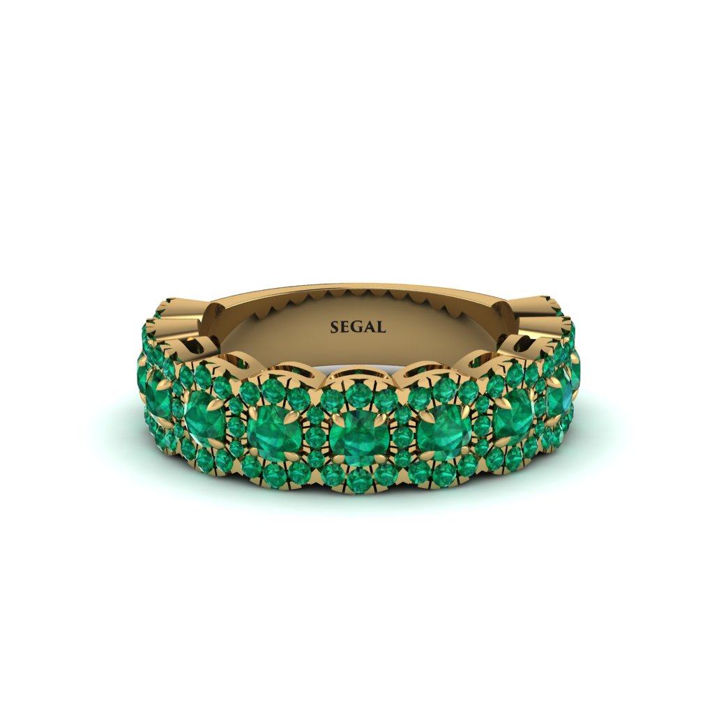 Emerald Blossoming Love Halo Wedding Band - Annalise No. 19