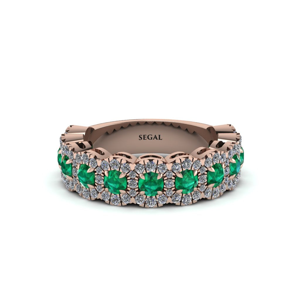 Emerald Blossoming Love Halo Wedding Band - Annalise No. 5
