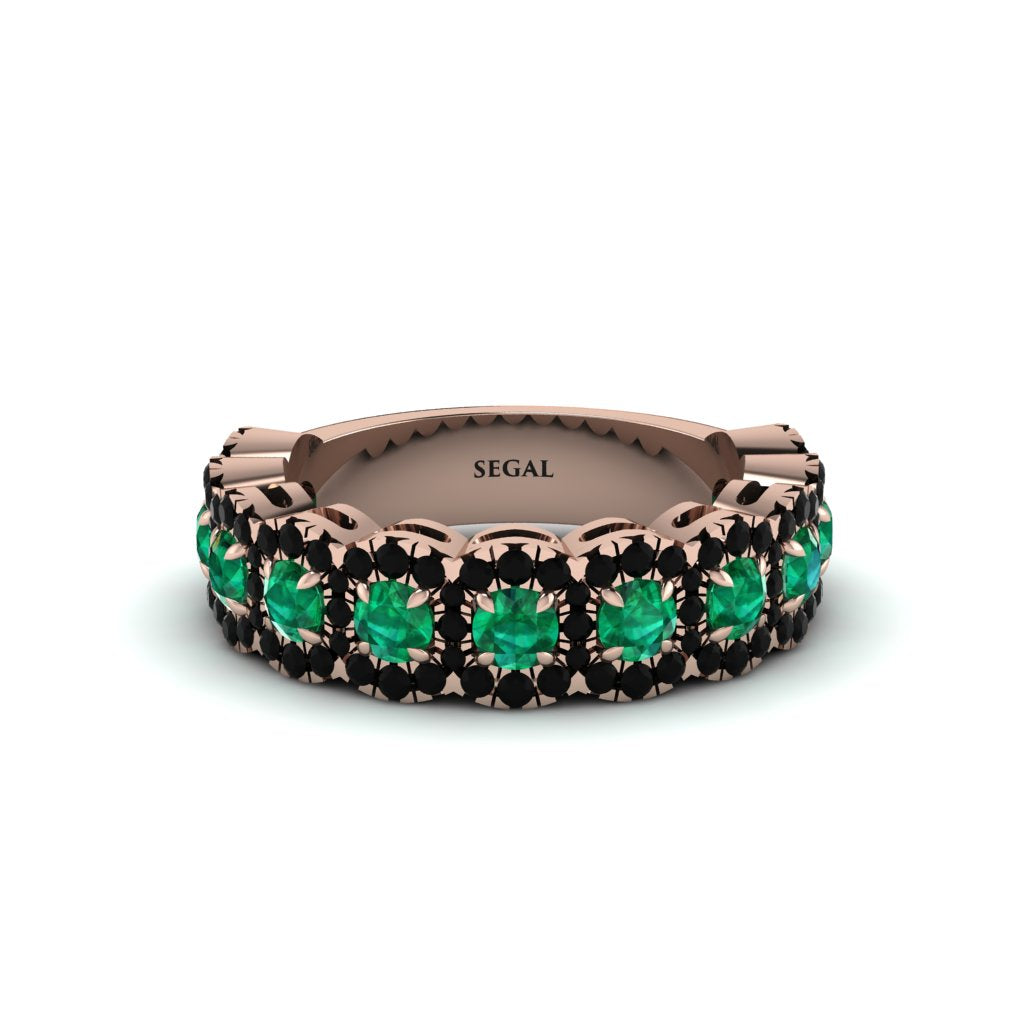 Emerald Blossoming Love Halo Wedding Band - Annalise No. 35