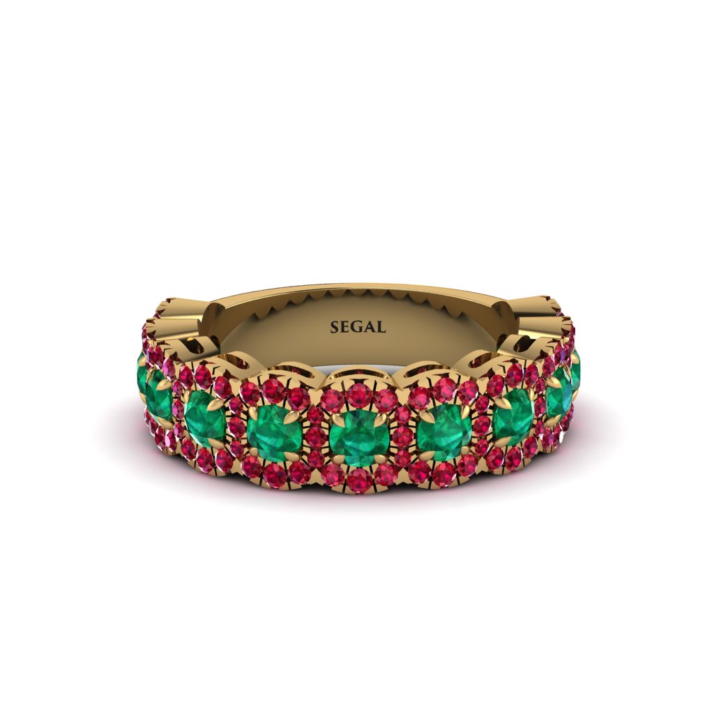 Emerald Blossoming Love Halo Wedding Band - Annalise No. 49