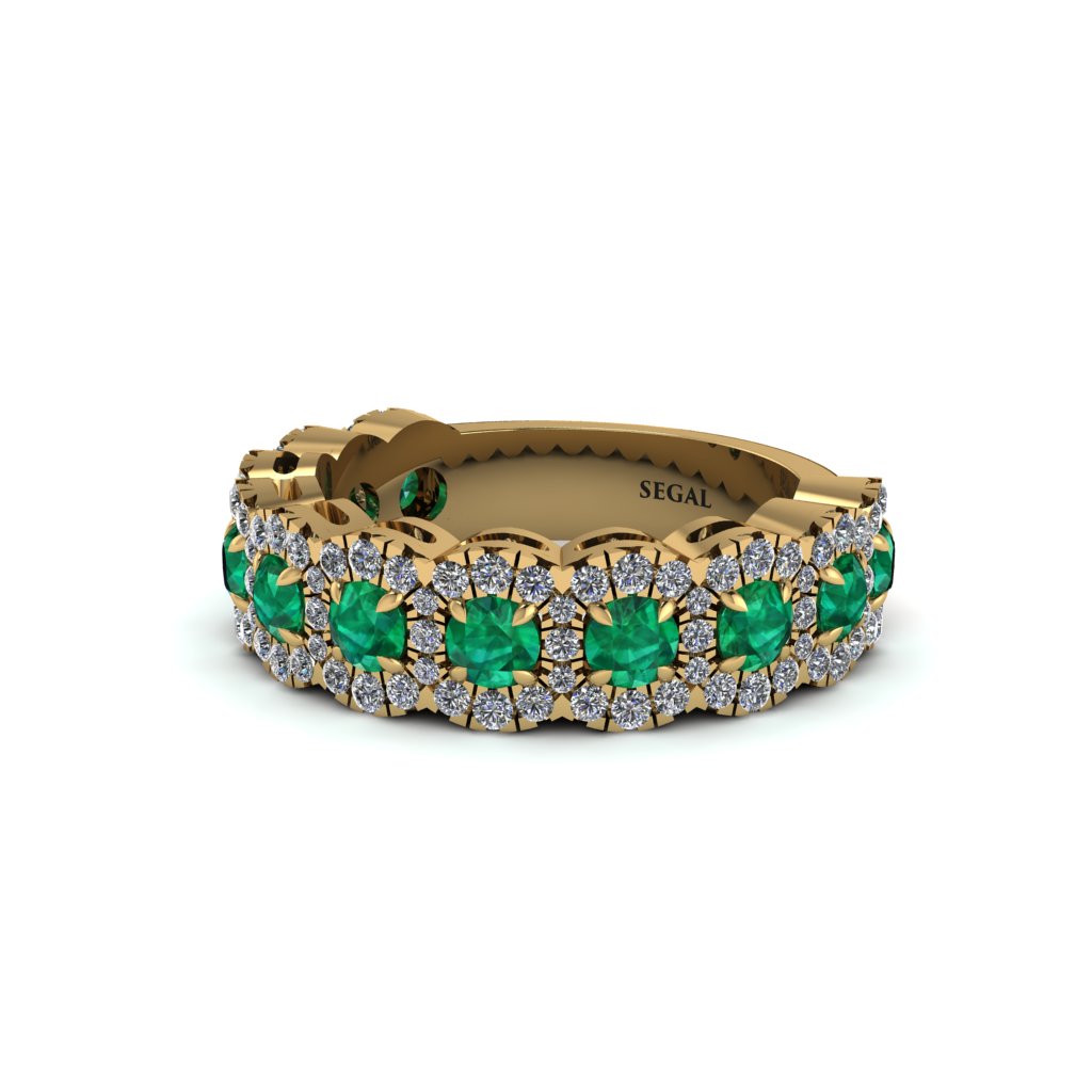 Emerald Blossoming Love Halo Wedding Band - Annalise No. 4