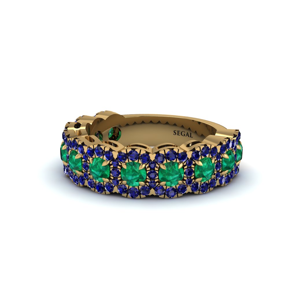 Emerald Blossoming Love Halo Wedding Band - Annalise No. 64
