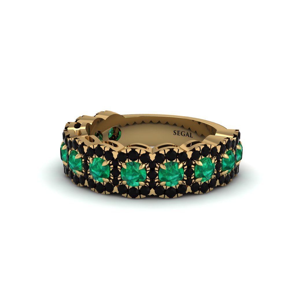 Emerald Blossoming Love Halo Wedding Band - Annalise No. 34
