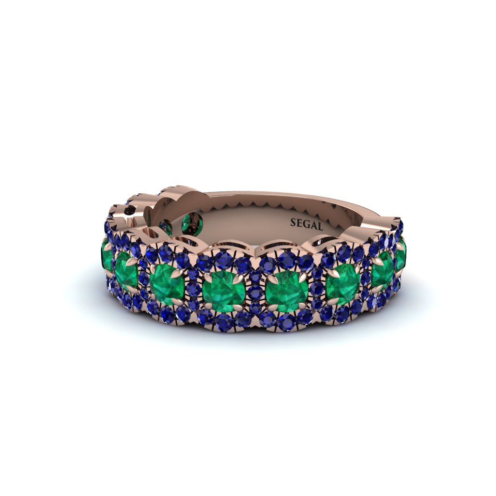 Emerald Blossoming Love Halo Wedding Band - Annalise No. 65