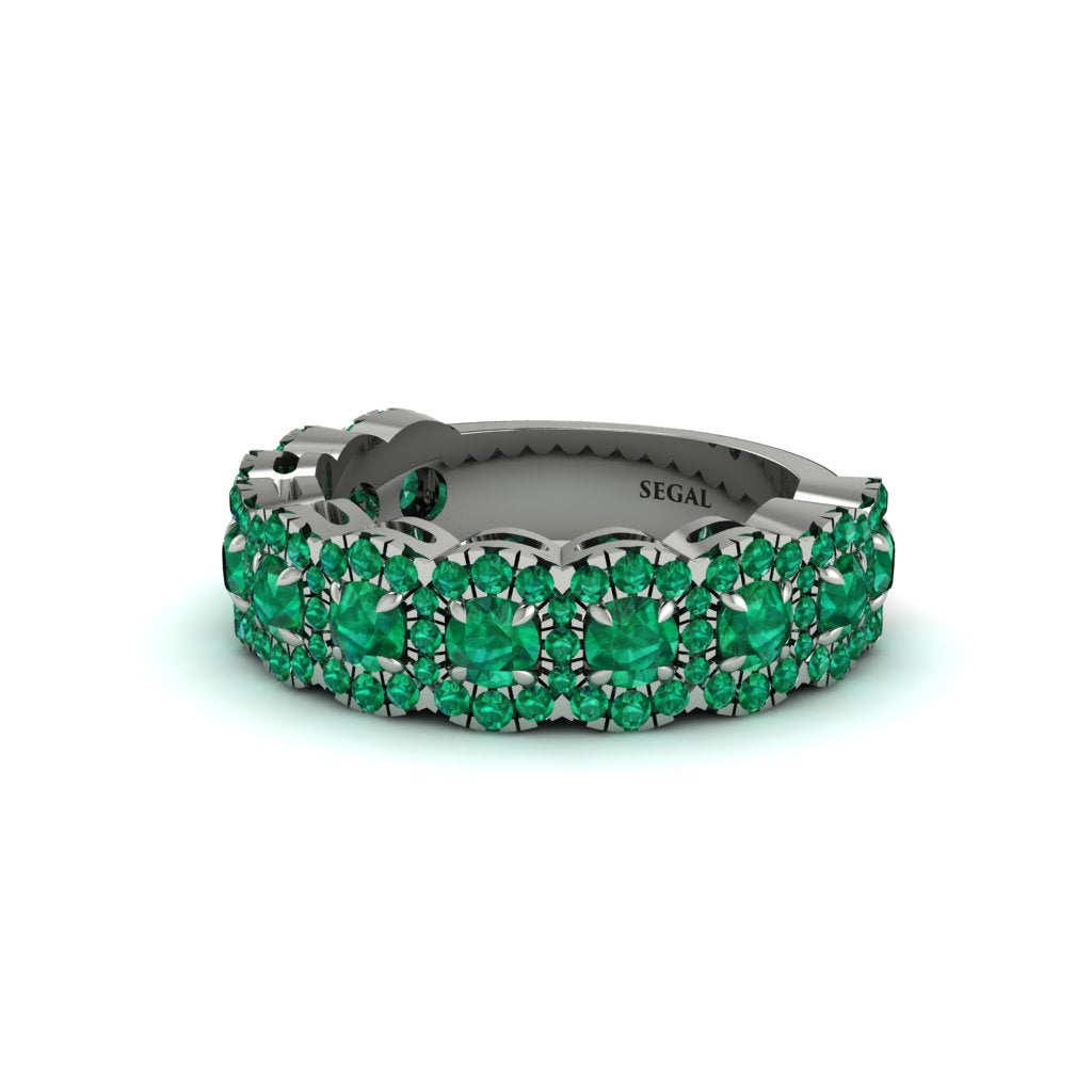 Emerald Blossoming Love Halo Wedding Band - Annalise No. 21